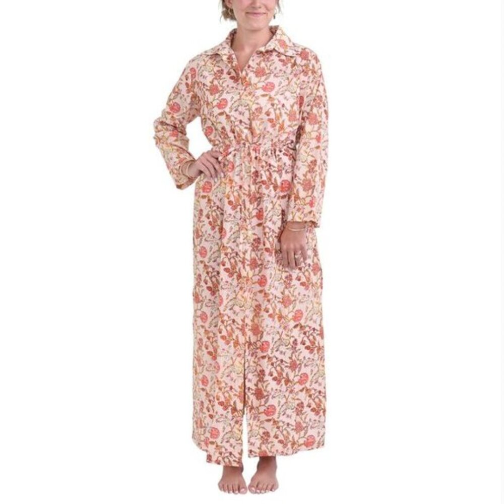 NWT‎ POMEGRANATE Boho Mila Floral Blush Medium Long Sleeve Button Collared Dress